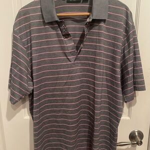 Bobby Jones Mens L Gray and Pink Polo Shirt with Classic Stripes. 100% cotton.
